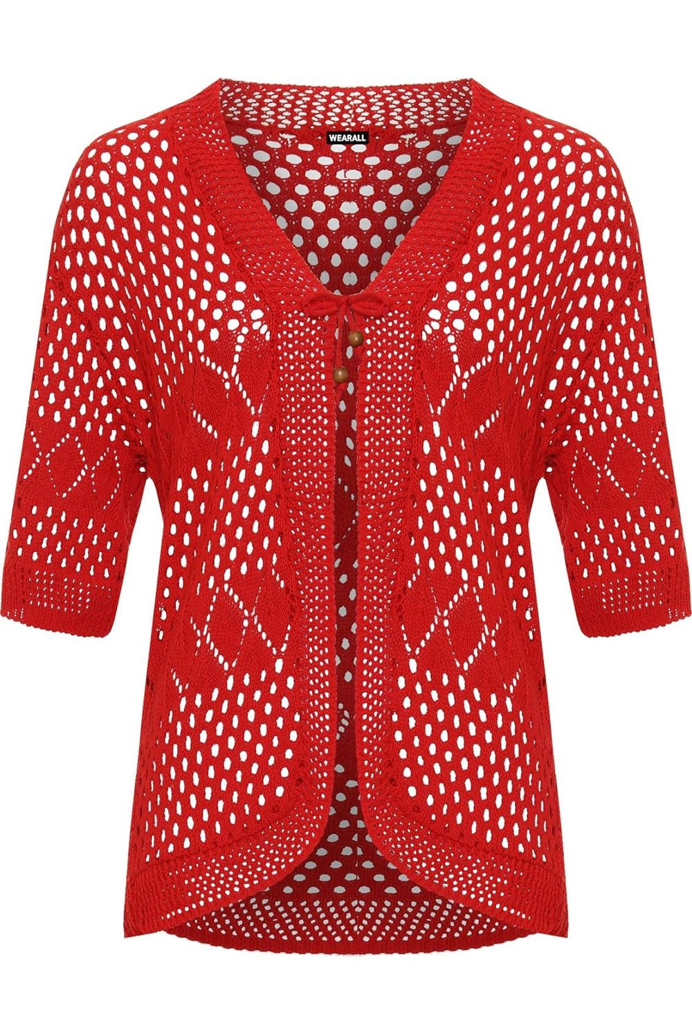 Plus Size Crochet Knitted Open Tied Cardigan Knitted Cardigan WearAll Red 16-18