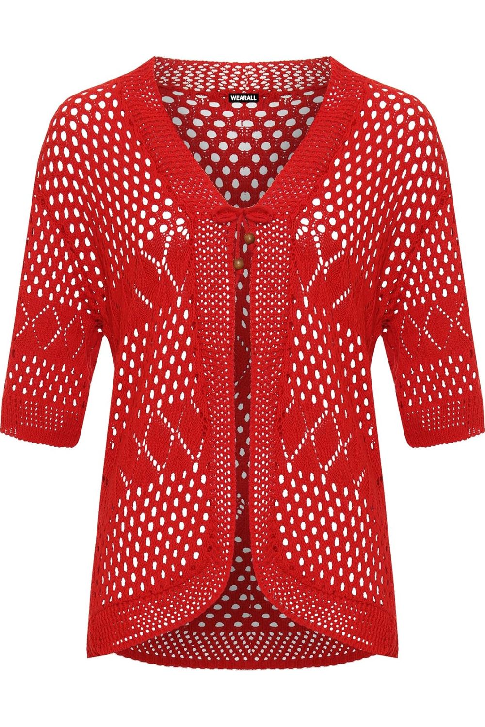 Plus Size Crochet Knitted Open Tied Cardigan Knitted Cardigan WearAll Red 16-18