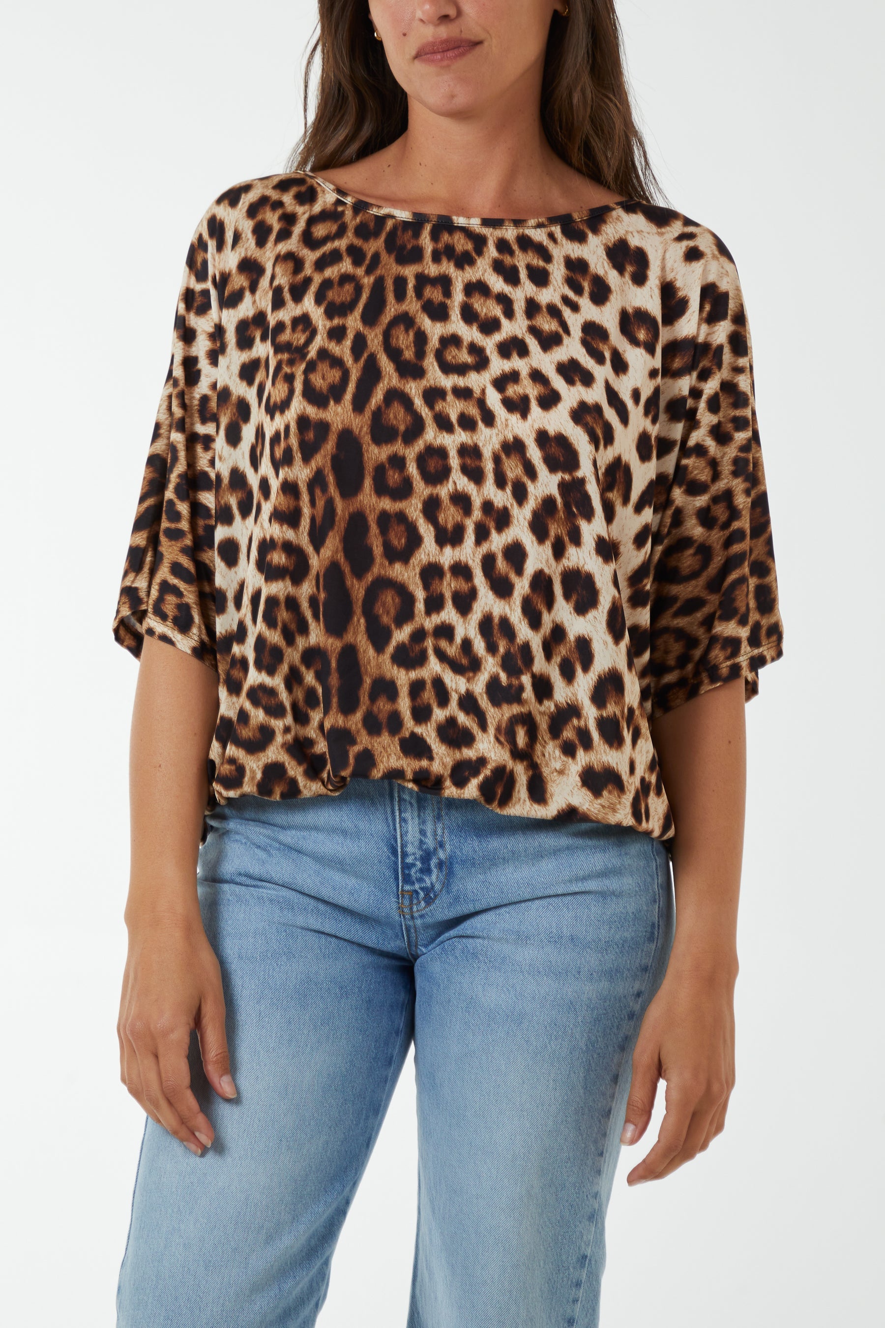 Short Sleeve Leopard Print Top T-shirts WearAll Camel One Size