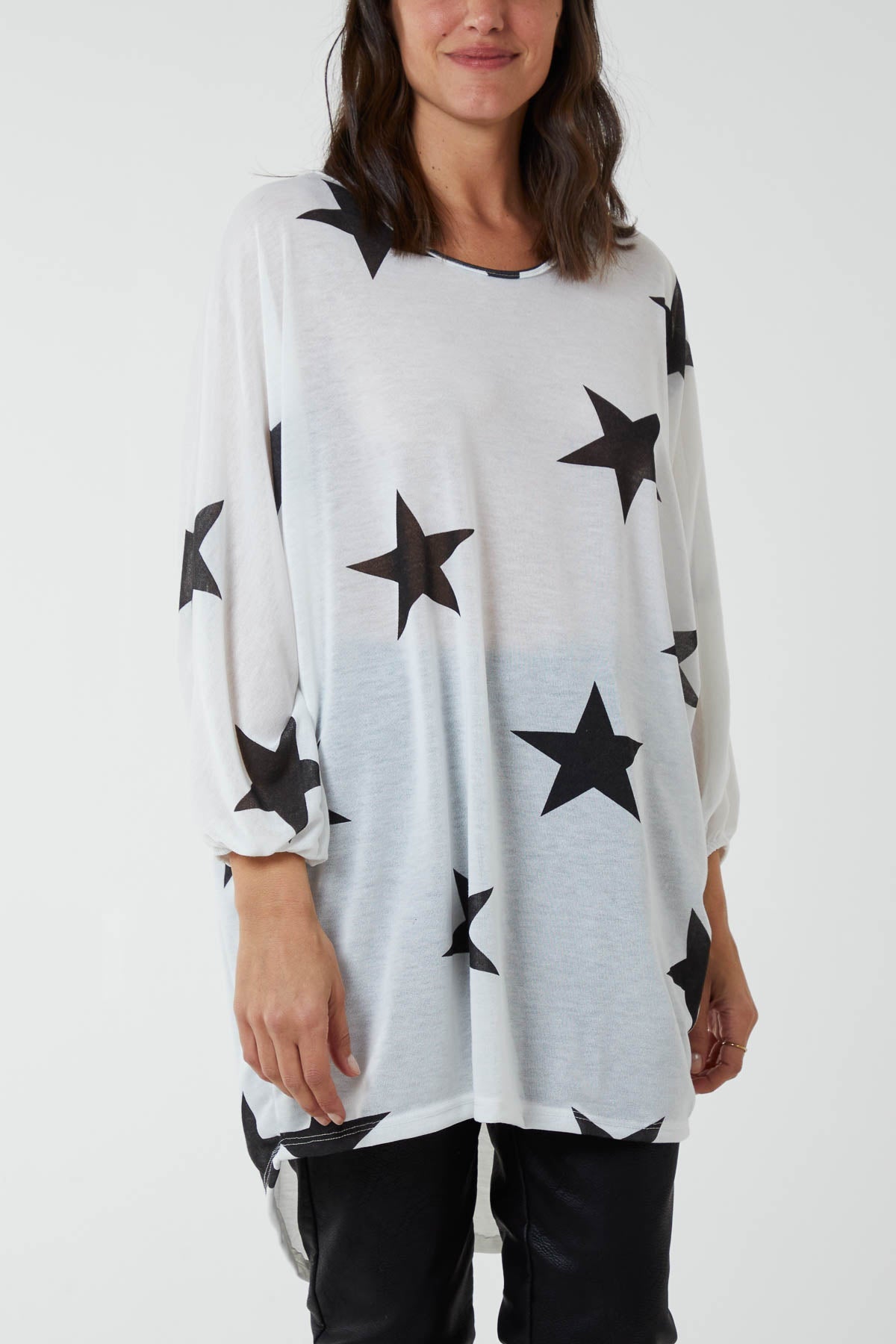 Dip Hem Asymmetric Star Top TOPMF2 WearAll White One Size