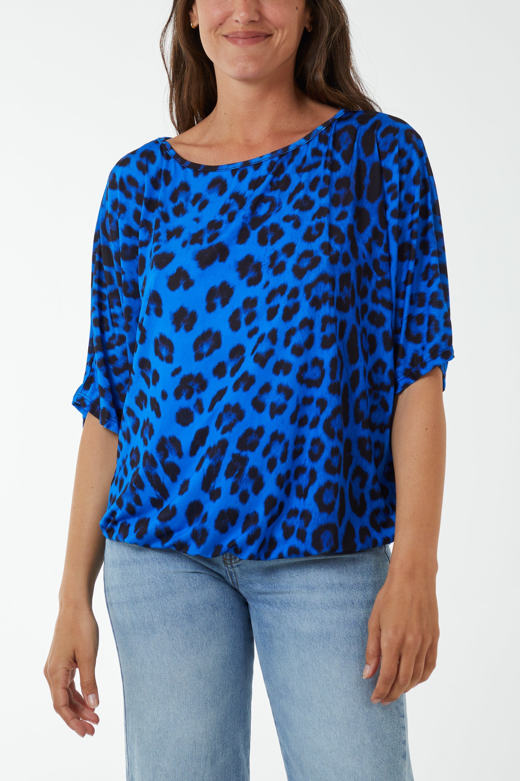 Short Sleeve Leopard Print Top T-shirts WearAll Royal Blue One Size
