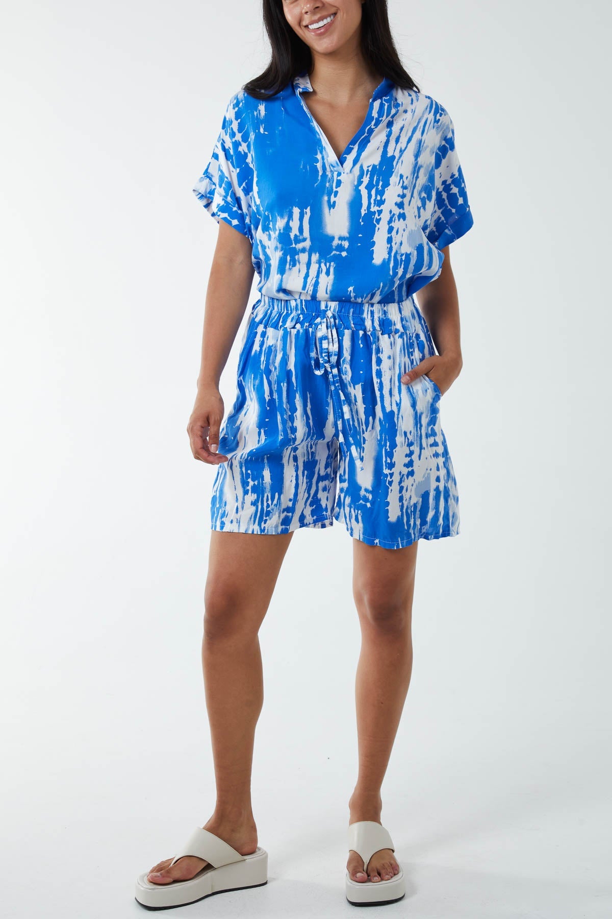 Tie Dye Co-Ord Set with Shorts Co-Ords WearAll Royal Blue One Size