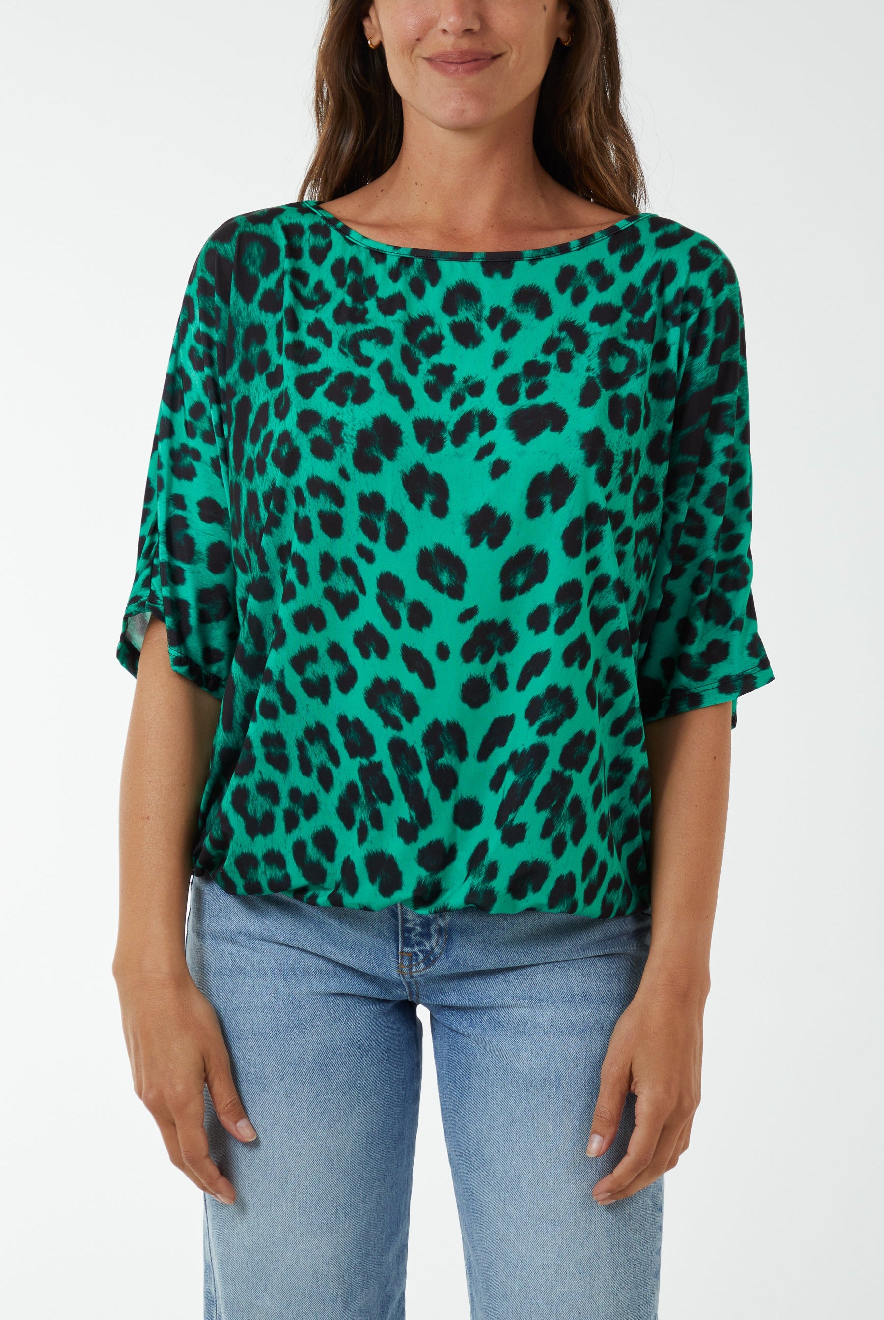 Short Sleeve Leopard Print Top T-shirts WearAll Jade One Size
