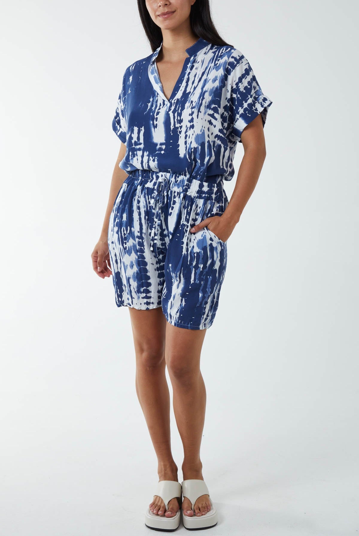 Tie Dye Co-Ord Set with Shorts Co-Ords WearAll Navy One Size