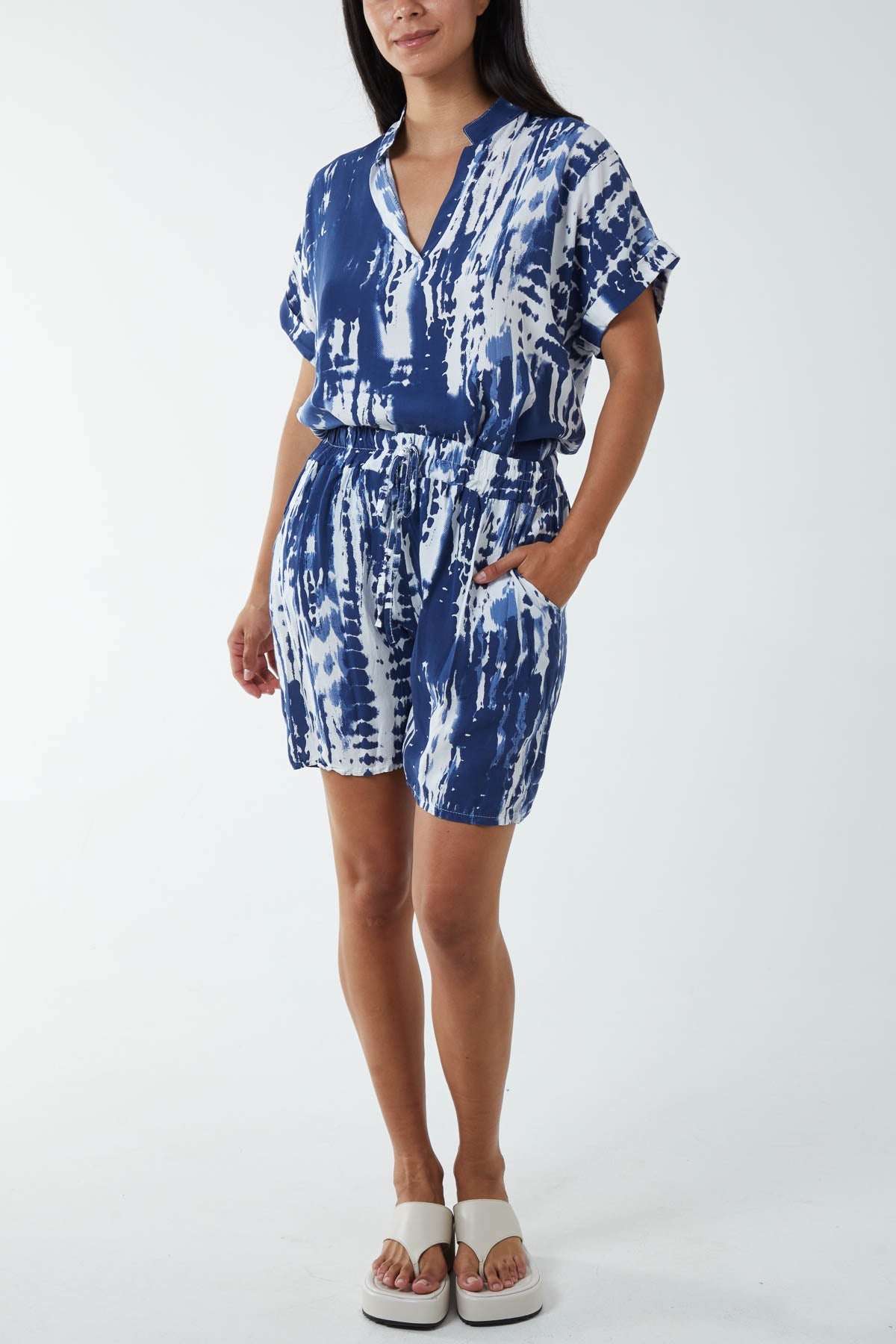 Tie Dye Co-Ord Set with Shorts Co-Ords WearAll Navy One Size