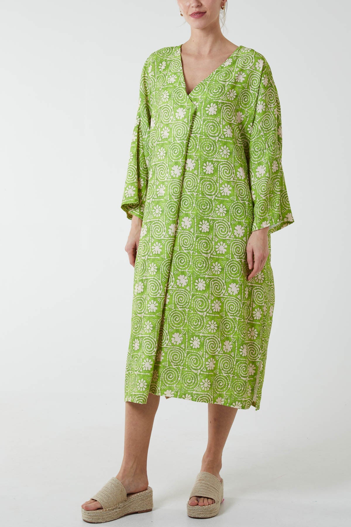 Mosaic Pattern Tunic Midi Dress DMF2 WearAll Lime Green One Size