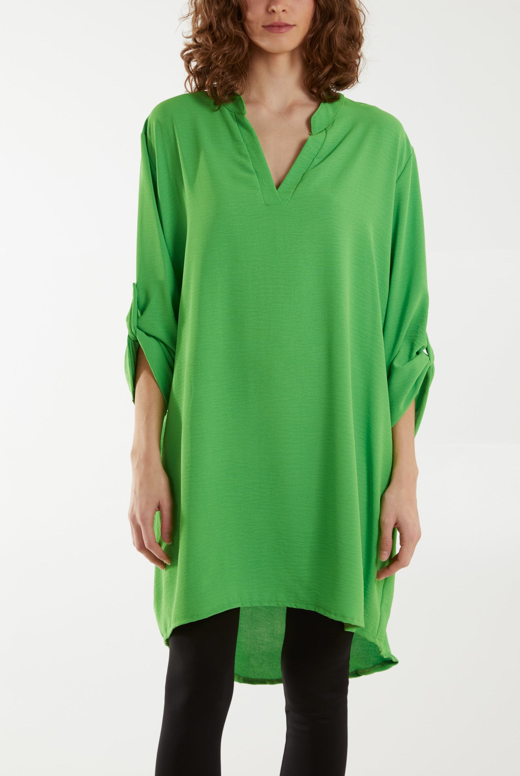 V-Neck Button Sleeve Long Top Tops WearAll Apple Green One Size