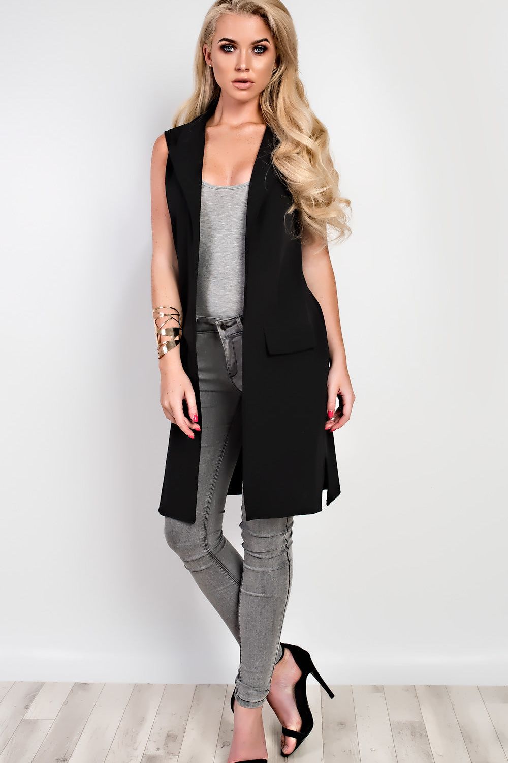 Crepe Open Long Waistcoat Pocket Top cardigan WearAll