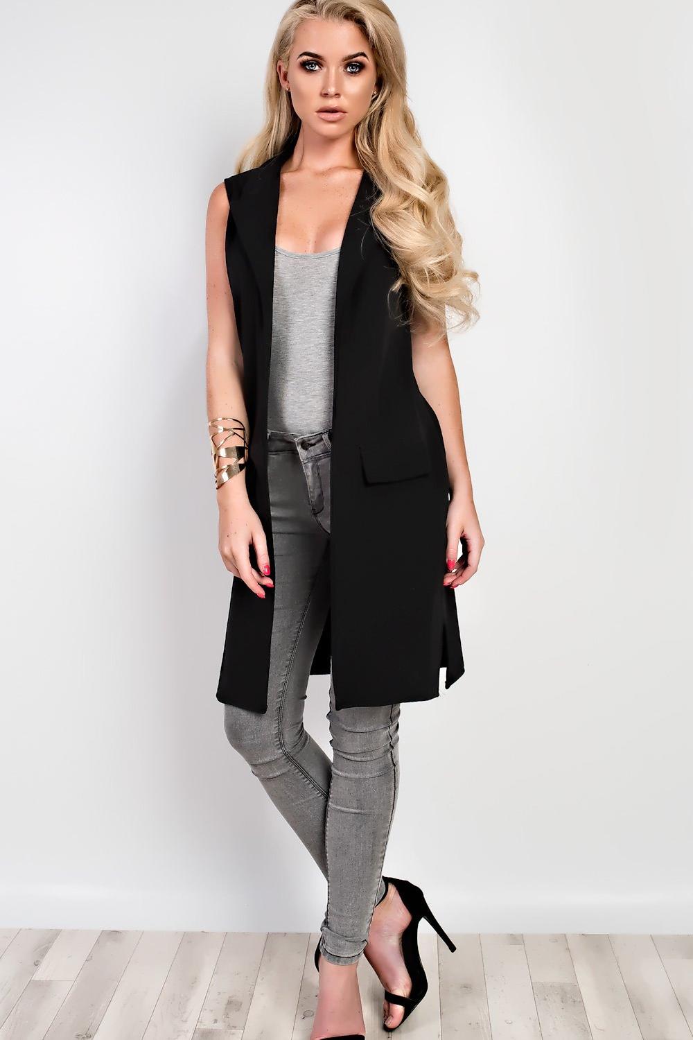Plus Size Crepe Open Long Waistcoat Pocket Top cardigan WearAll