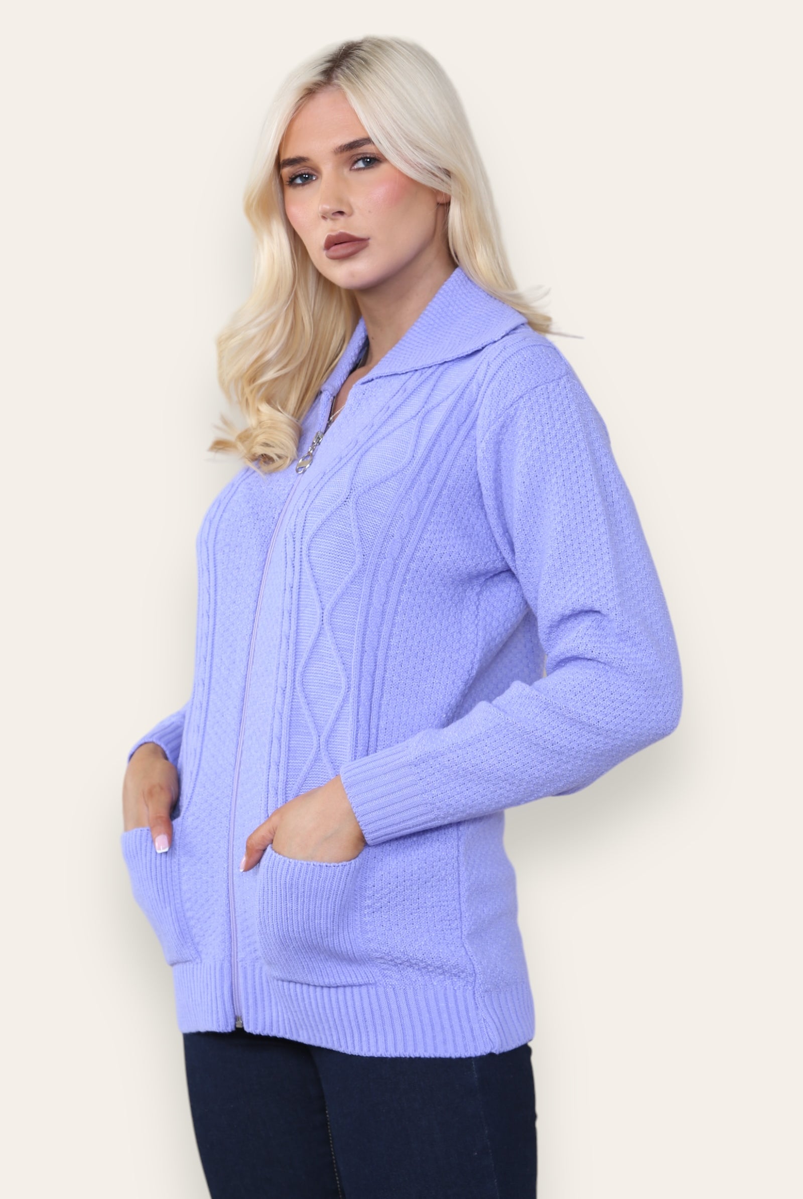 Zip Up Long Sleeve Cardigan Knitted Cardigan WearAll