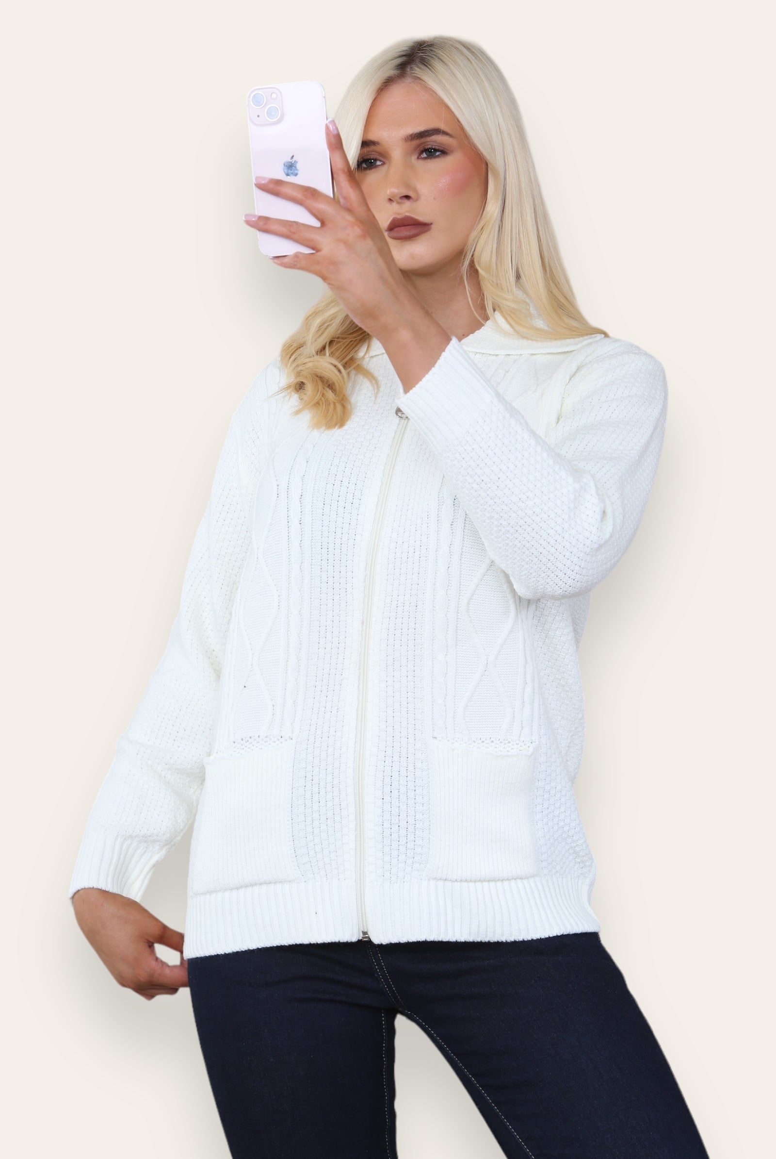 Zip Up Long Sleeve Cardigan Knitted Cardigan WearAll