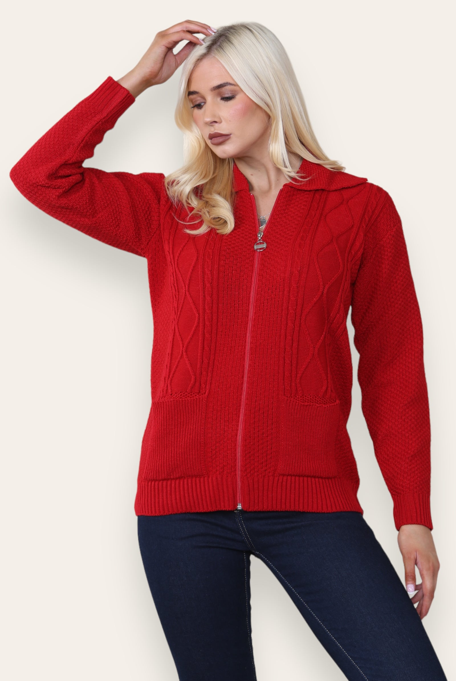 Zip Up Long Sleeve Cardigan Knitted Cardigan WearAll