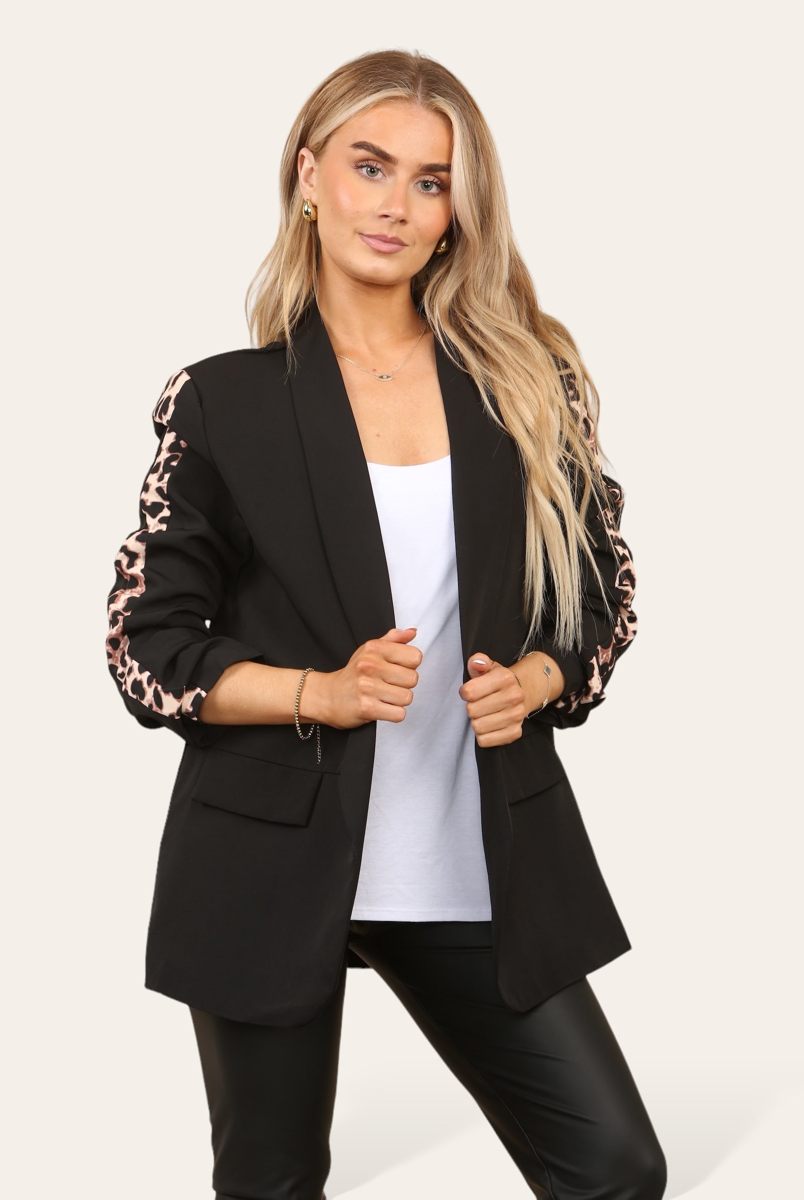 Women's Blazer Leopard Arm Print Jacket Coat Jackets & Coat WearAll