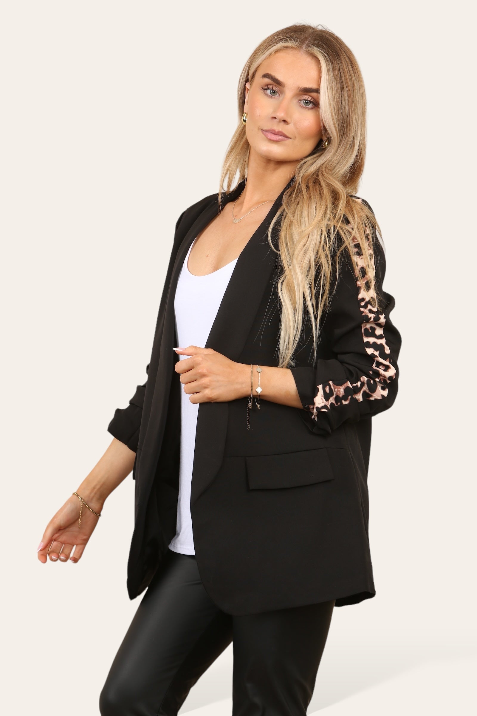 Women's Blazer Leopard Arm Print Jacket Coat Jackets & Coat WearAll