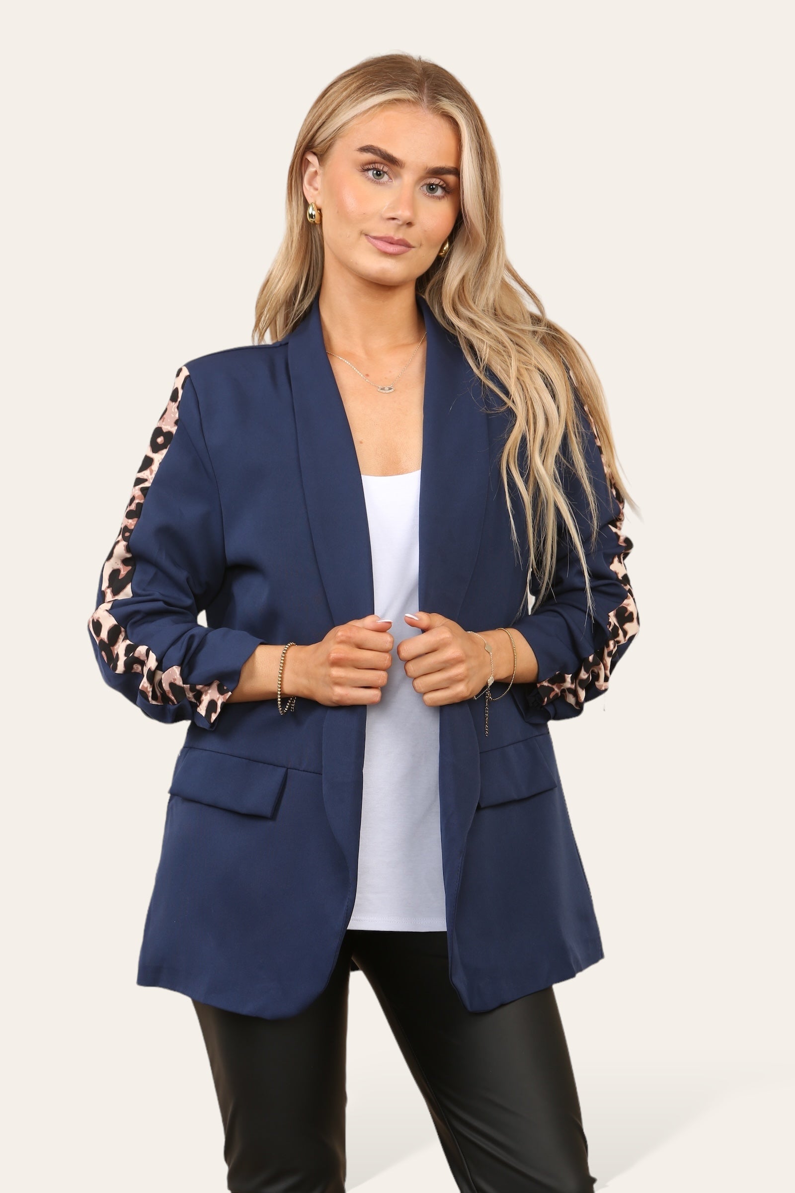 Women's Blazer Leopard Arm Print Jacket Coat Jackets & Coat WearAll