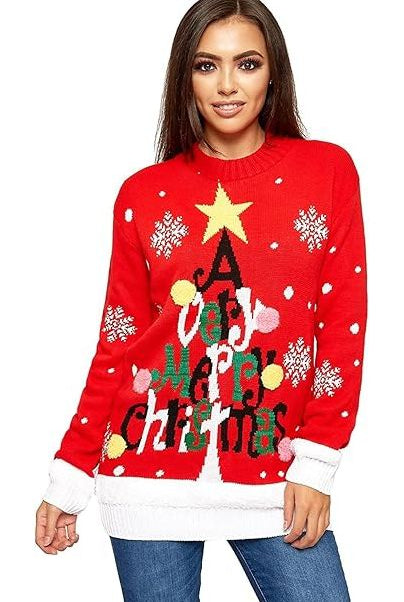 Merry Christmas Snowflake Jumper - Black, Red, Grey Tops WearAll A Very Merry Christmas Red 16-18