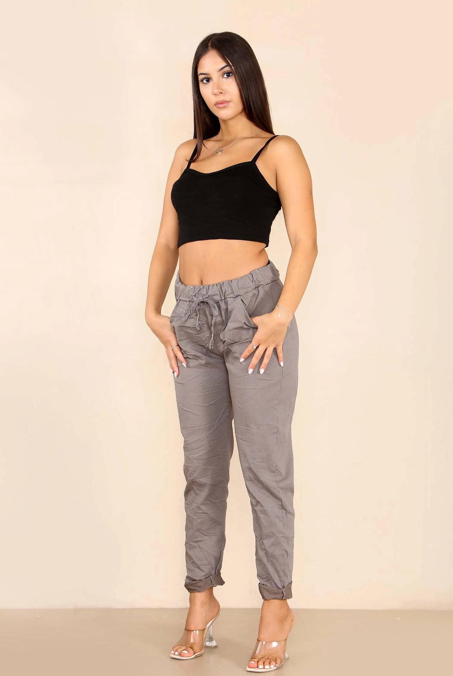 Italian Glitter Drawstring Waistband Magic Pants Trouser WearAll