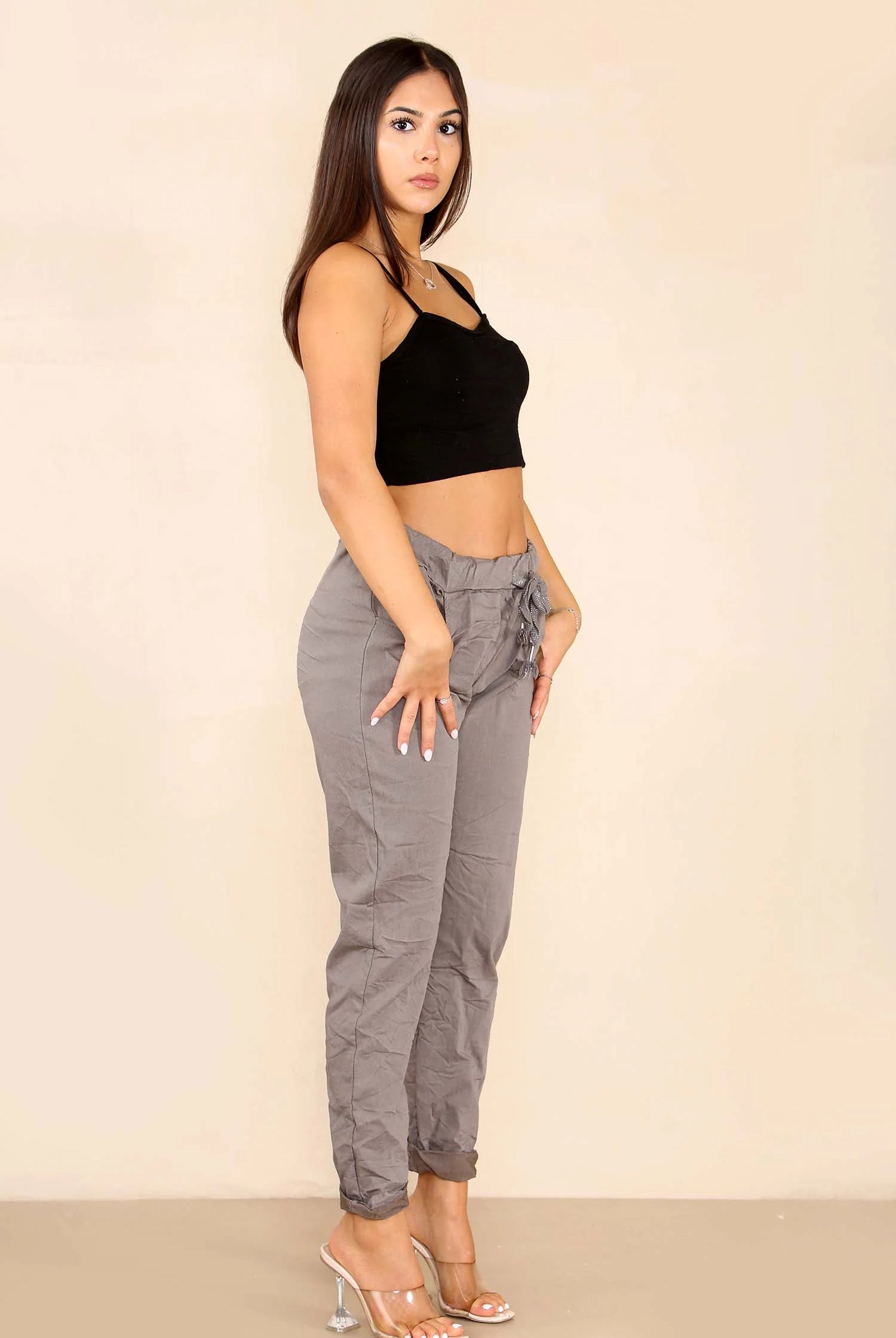 Italian Glitter Drawstring Waistband Magic Pants Trouser WearAll