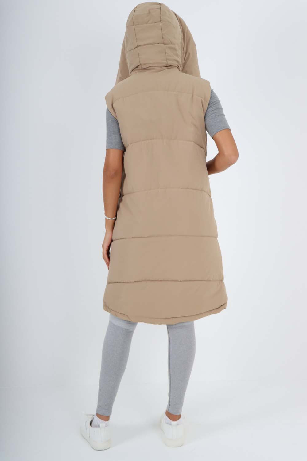 Italian Padded Pockets Hooded Long Gilet Jackets & Coat WearAll