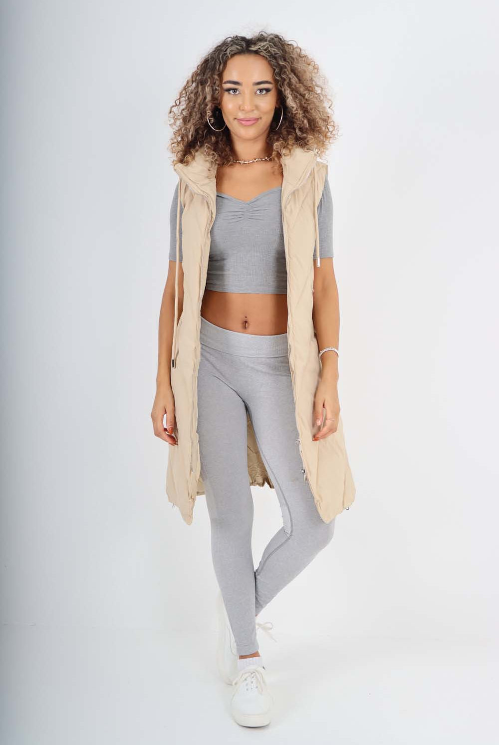 Italian Padded Pockets Hooded Zip up Long Gilet Jackets & Coat WearAll