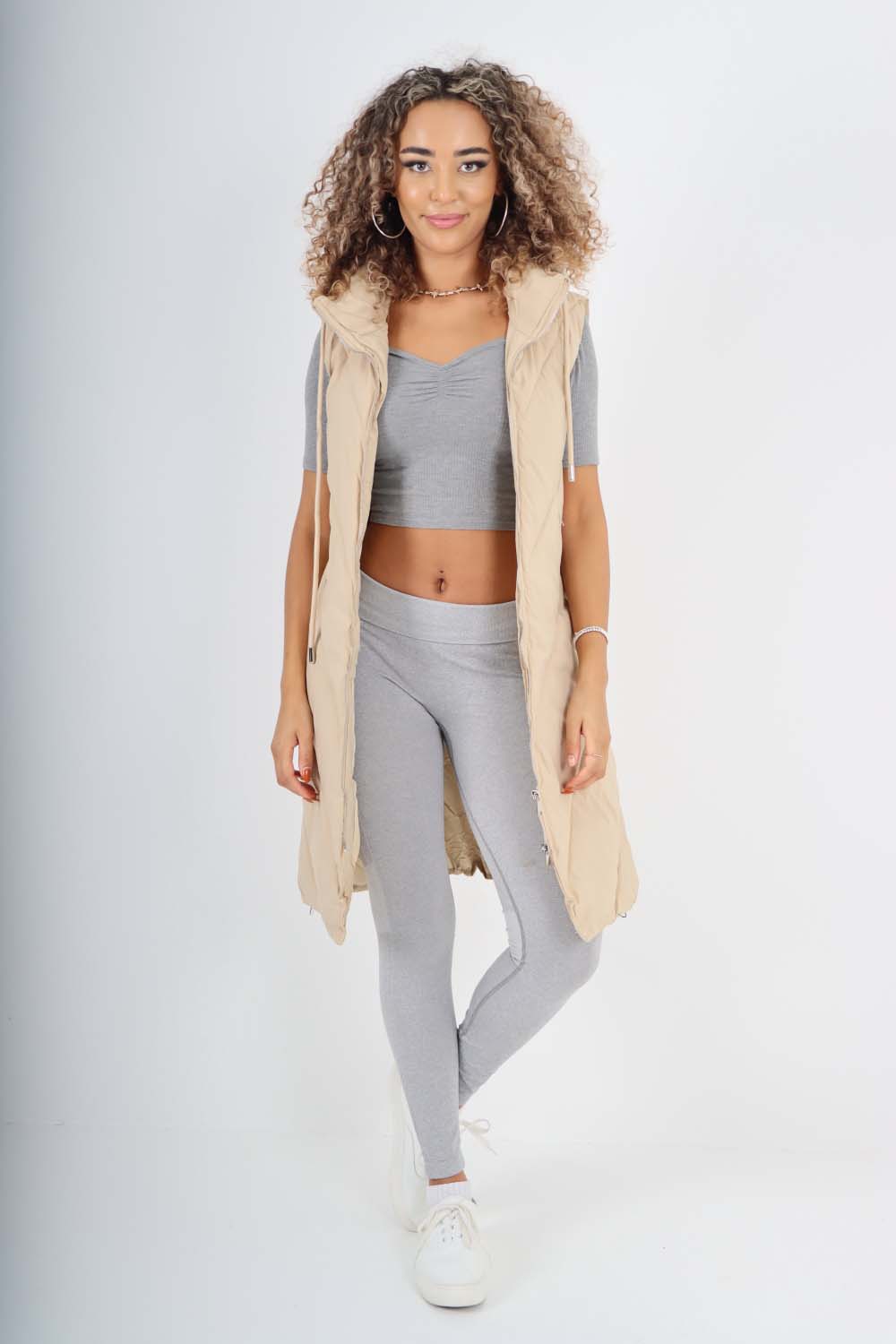 Italian Padded Pockets Hooded Zip up Long Gilet Jackets & Coat WearAll