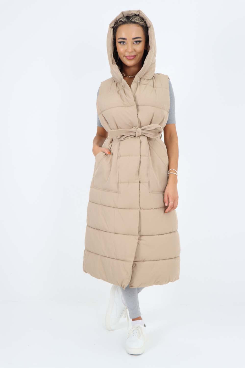 Italian Belted Hooded Long Gilet Jackets & Coat WearAll