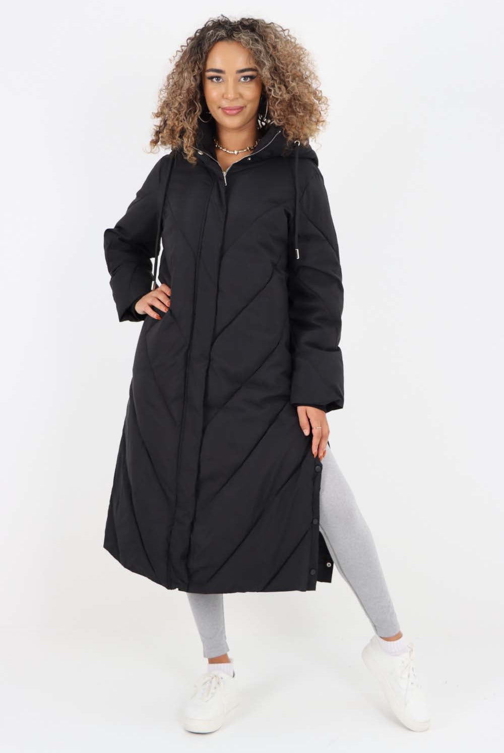 Italian Quilted Hooded Long Jacket Coat Jackets & Coat WearAll