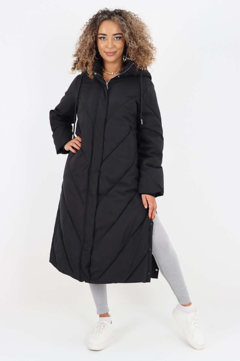 Italian Quilted Hooded Long Jacket Coat Jackets & Coat WearAll