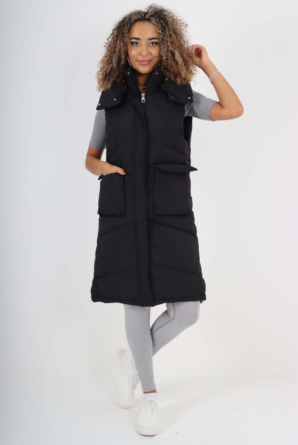 Italian Padded Pockets Hooded Long Gilet Jackets & Coat WearAll