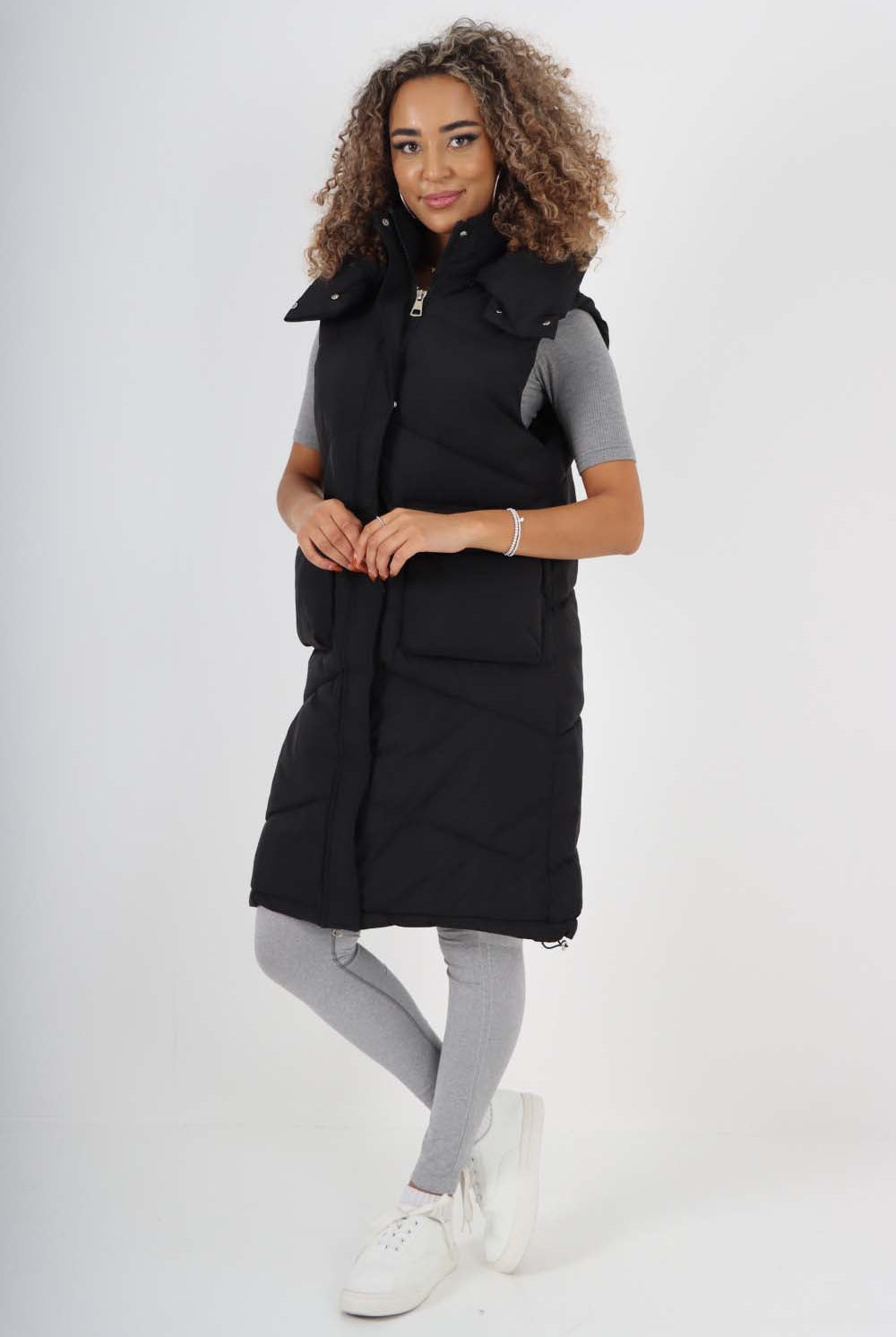 Italian Padded Pockets Hooded Long Gilet Jackets & Coat WearAll