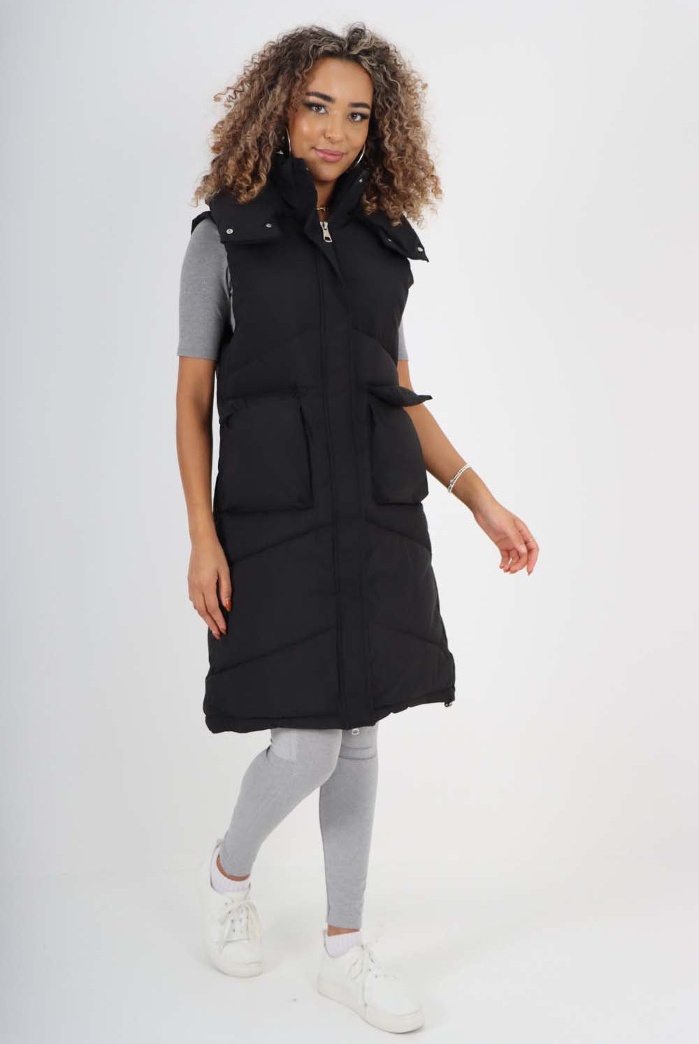 Italian Padded Pockets Hooded Long Gilet Jackets & Coat WearAll