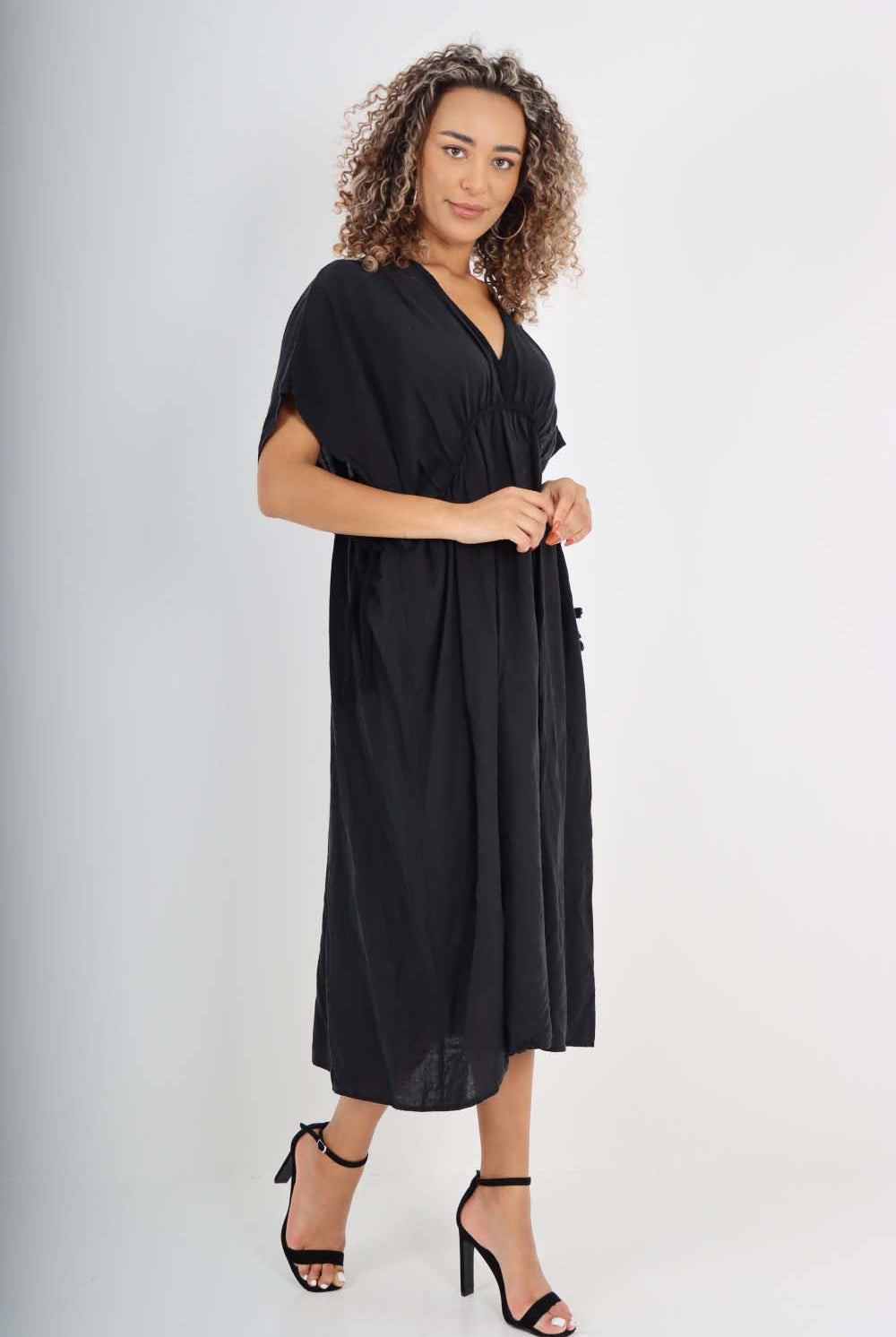 Italian Drawestring Front Flared Linen Dress Dress WearAll