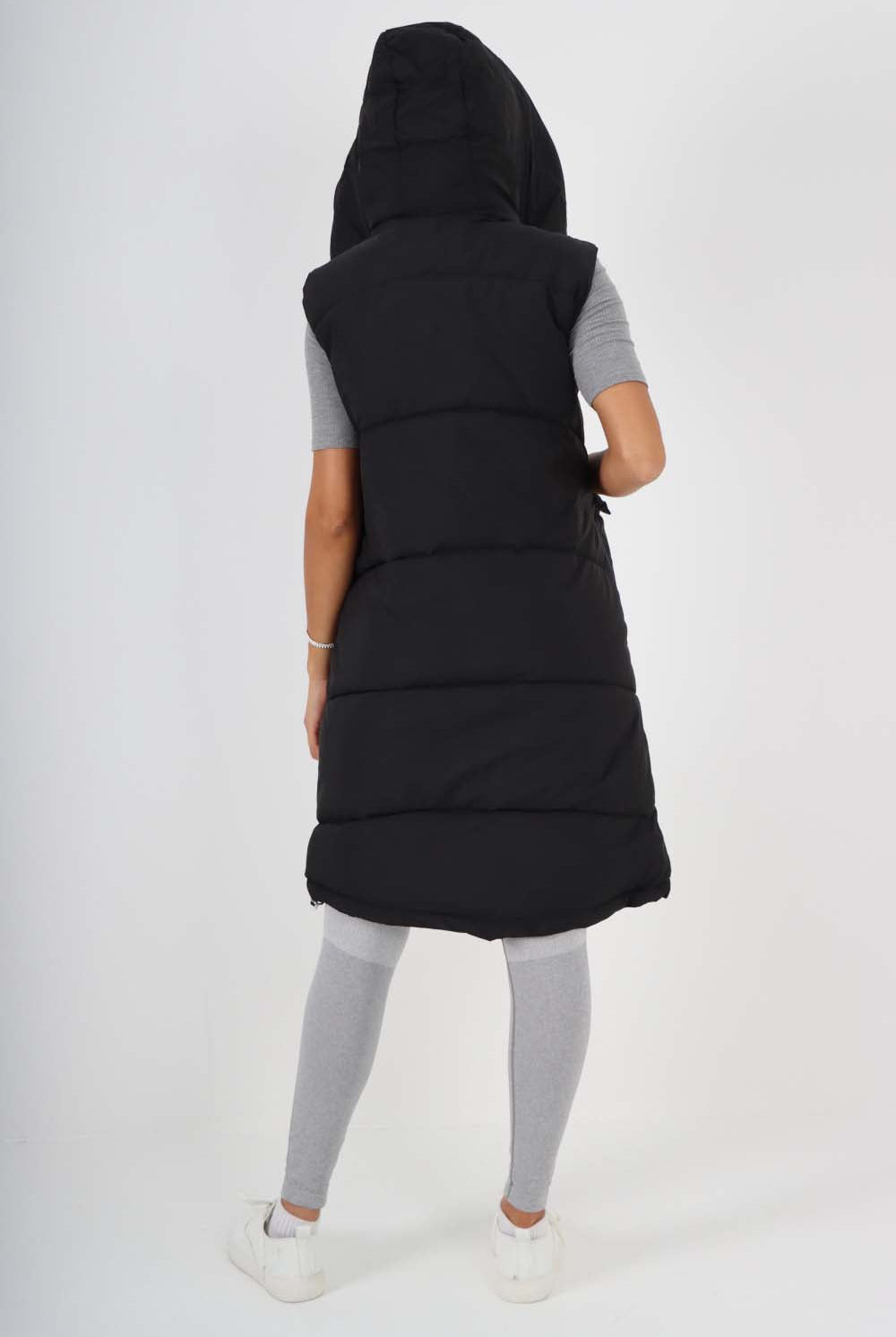 Italian Padded Pockets Hooded Long Gilet Jackets & Coat WearAll