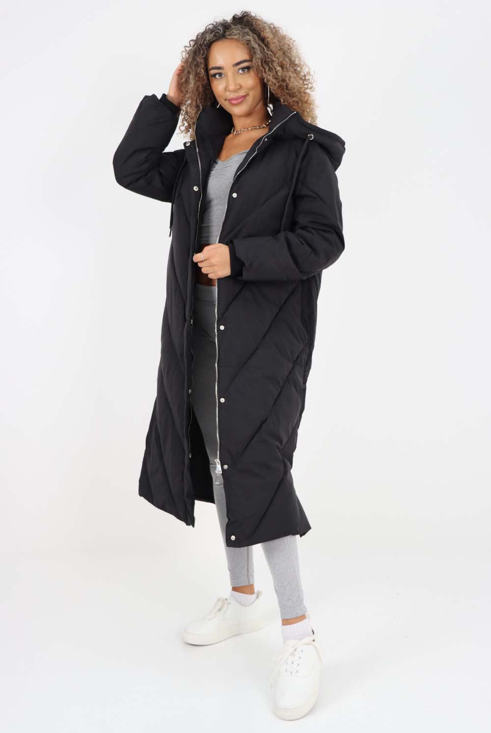 Italian Quilted Hooded Long Jacket Coat Jackets & Coat WearAll
