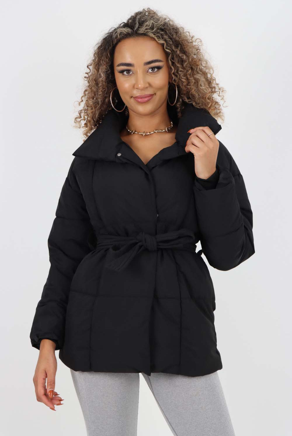 Italian Belted Hooded Jacket Coat Jackets & Coat WearAll Black One Size(Fits UK 8-16)