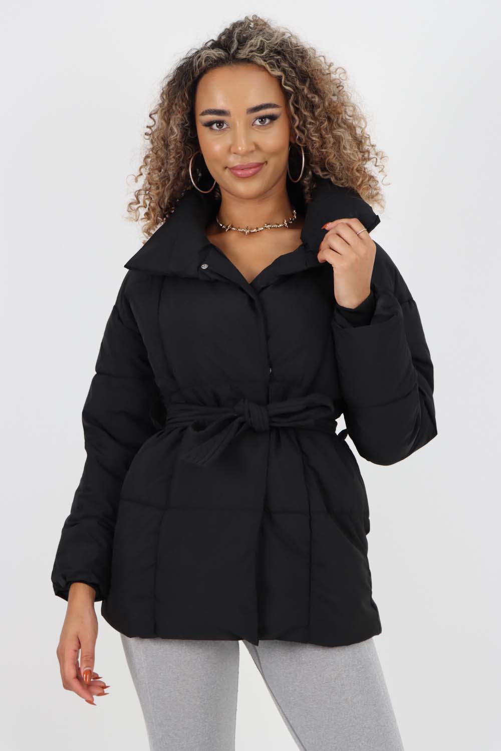 Italian Belted Hooded Jacket Coat Jackets & Coat WearAll Black One Size(Fits UK 8-16)