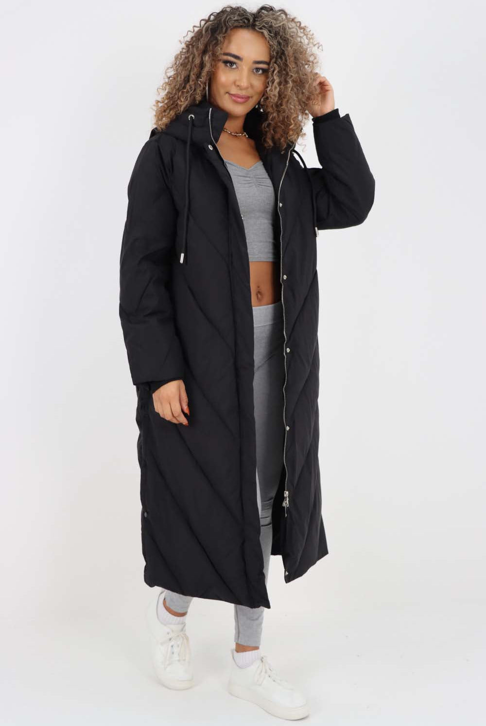 Italian Quilted Hooded Long Jacket Coat Jackets & Coat WearAll