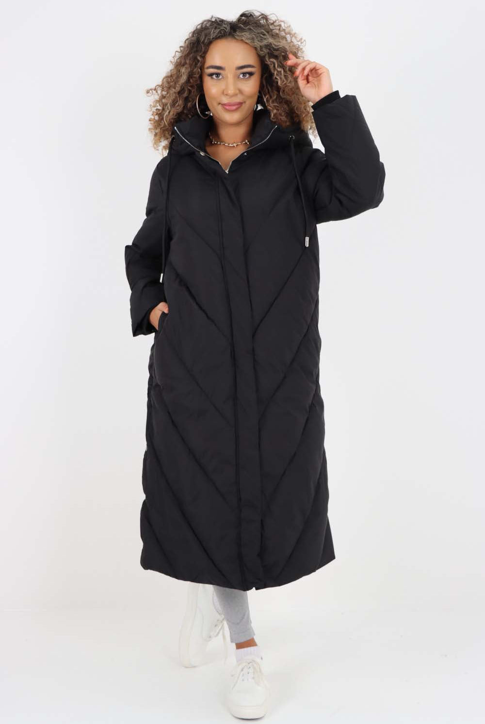 Italian Quilted Hooded Long Jacket Coat Jackets & Coat WearAll