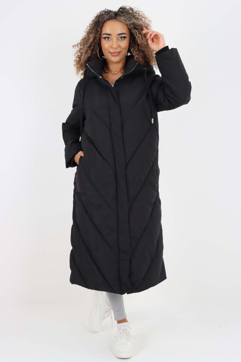 Italian Quilted Hooded Long Jacket Coat Jackets & Coat WearAll