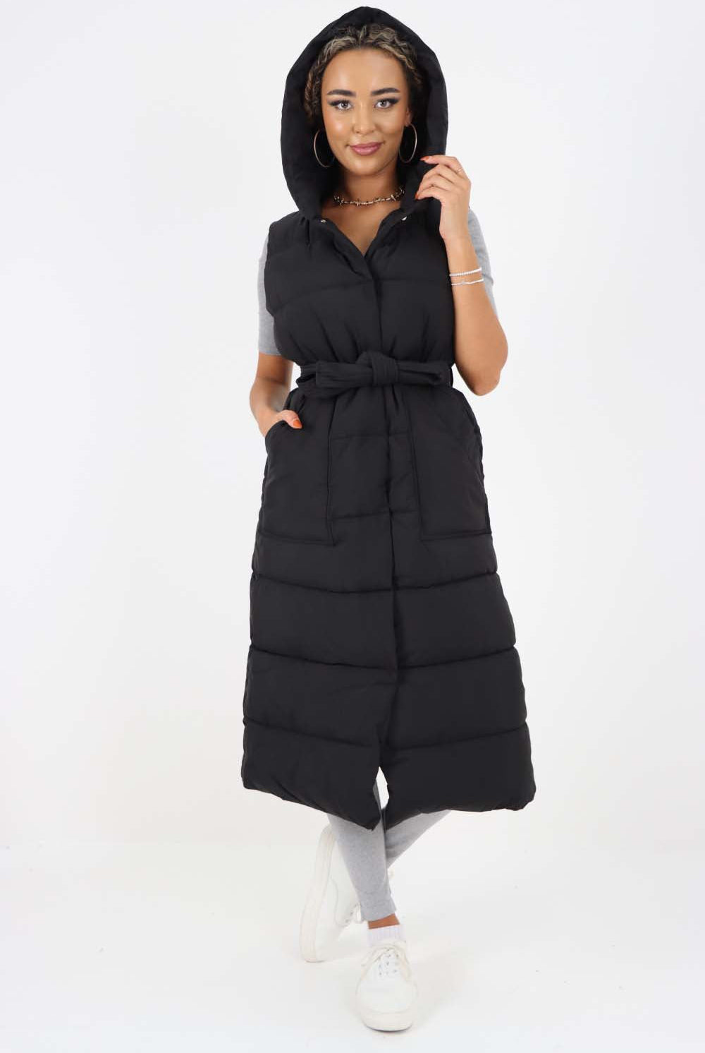 Italian Belted Hooded Long Gilet Jackets & Coat WearAll