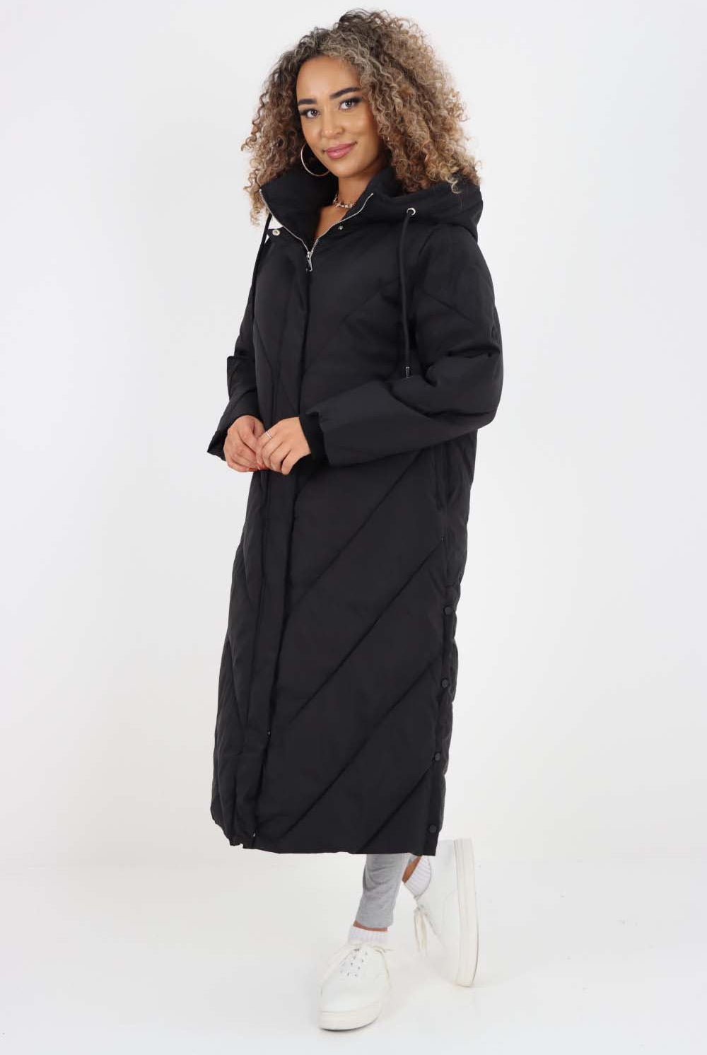 Italian Quilted Hooded Long Jacket Coat Jackets & Coat WearAll