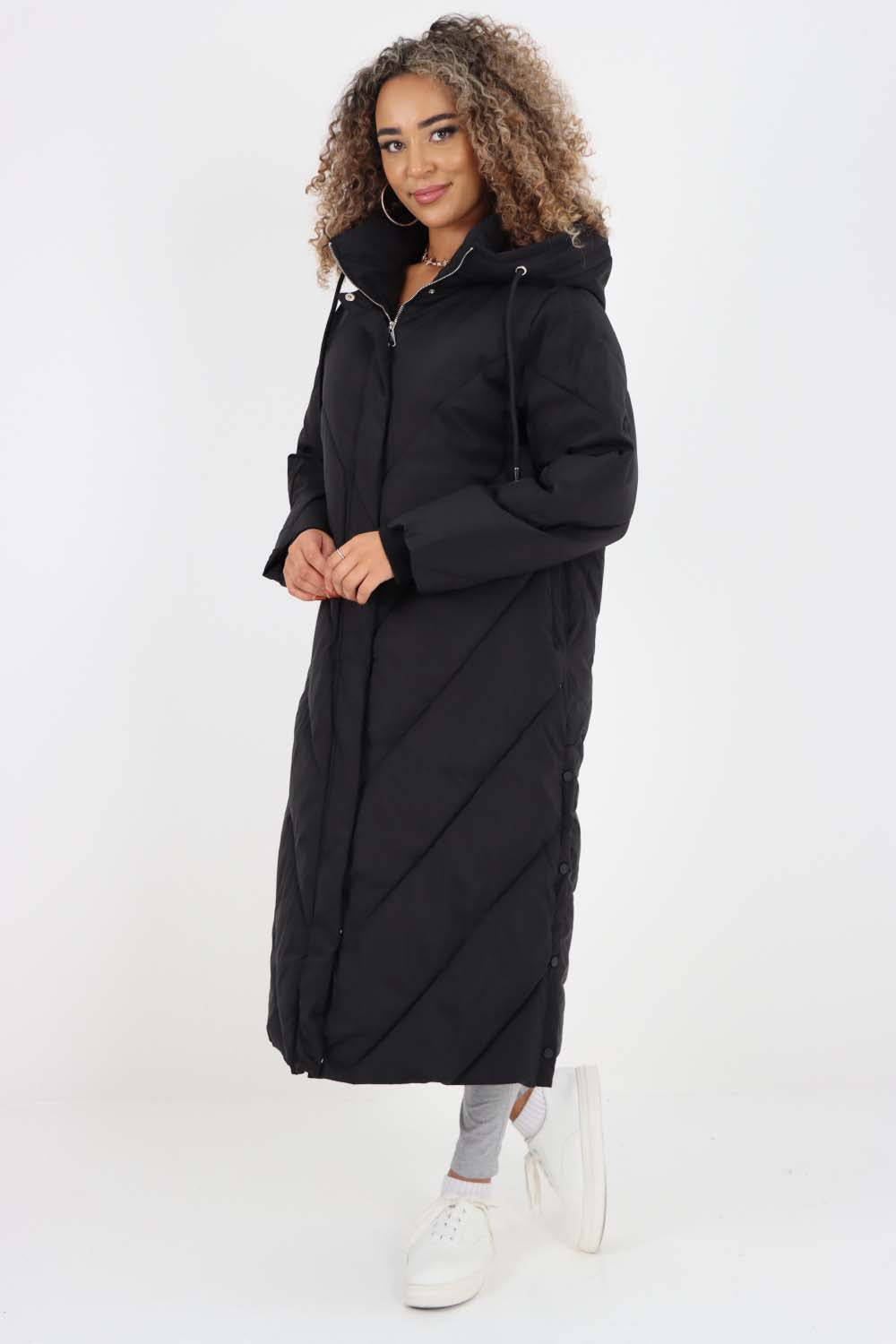 Italian Quilted Hooded Long Jacket Coat Jackets & Coat WearAll
