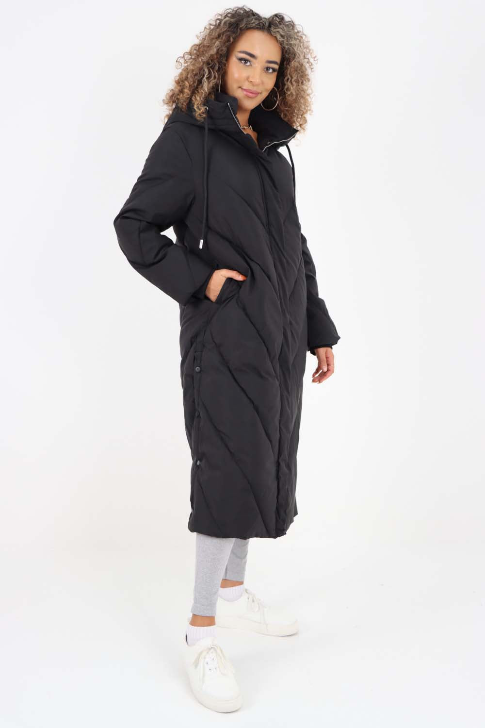 Italian Quilted Hooded Long Jacket Coat Jackets & Coat WearAll