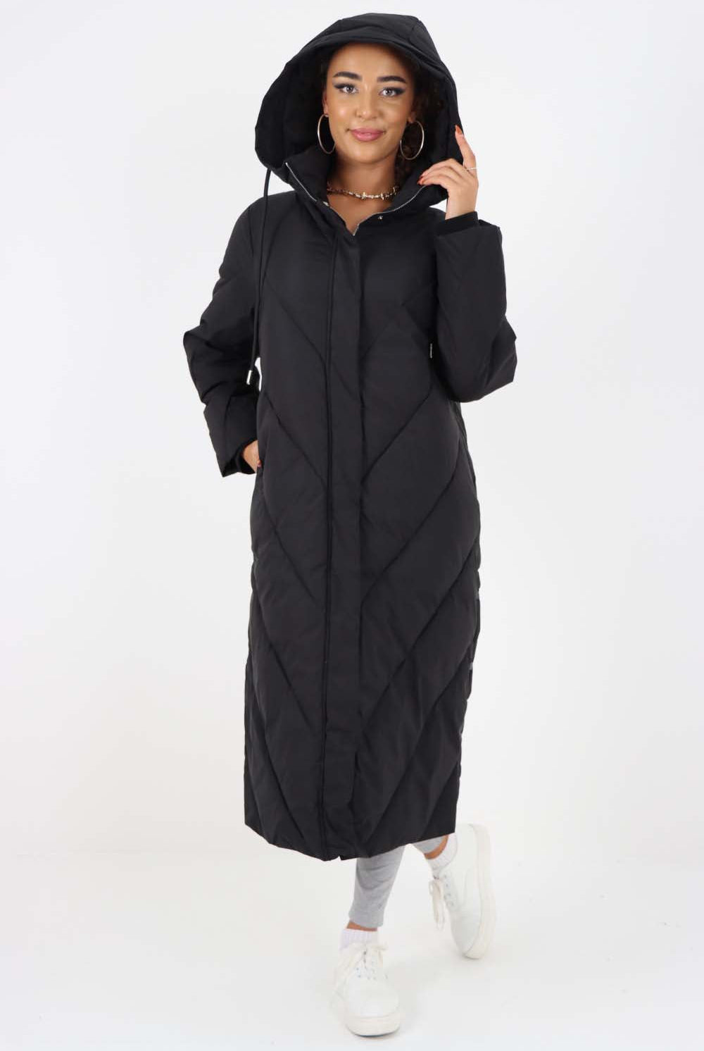 Italian Quilted Hooded Long Jacket Coat Jackets & Coat WearAll