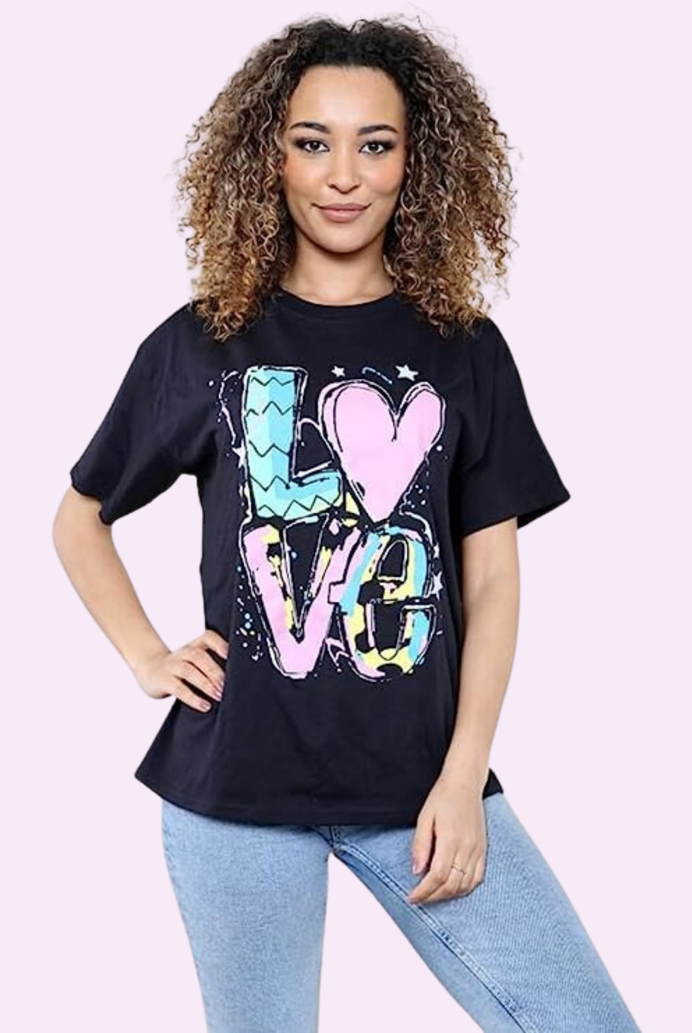 Oversized Love Print T-Shirt Shirts & Tops WearAll Black 8-10