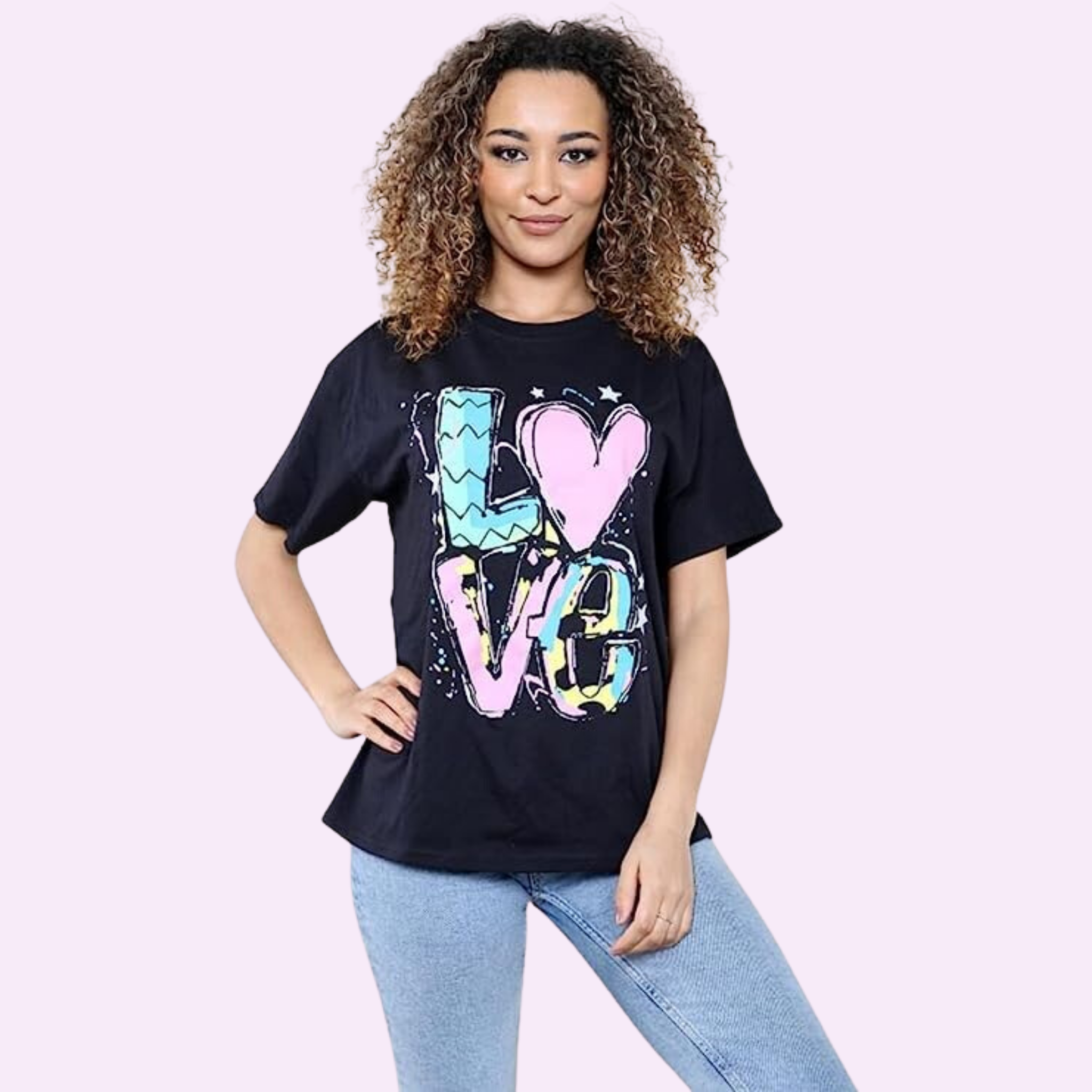 Oversized Love Print T-Shirt Shirts & Tops WearAll Black 8-10