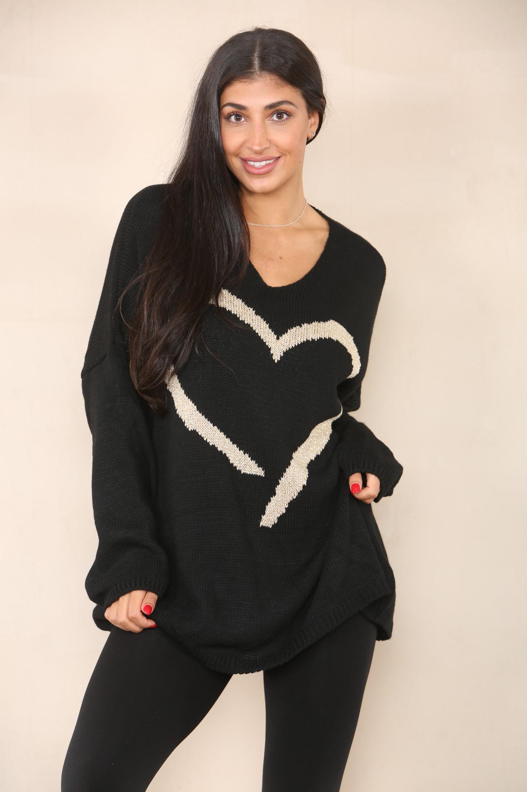 Oversized Heart Print Jumper Top Shirts WearAll Black 12-24