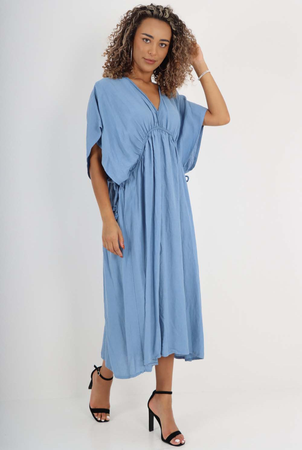 Italian Drawestring Front Flared Linen Dress Dress WearAll