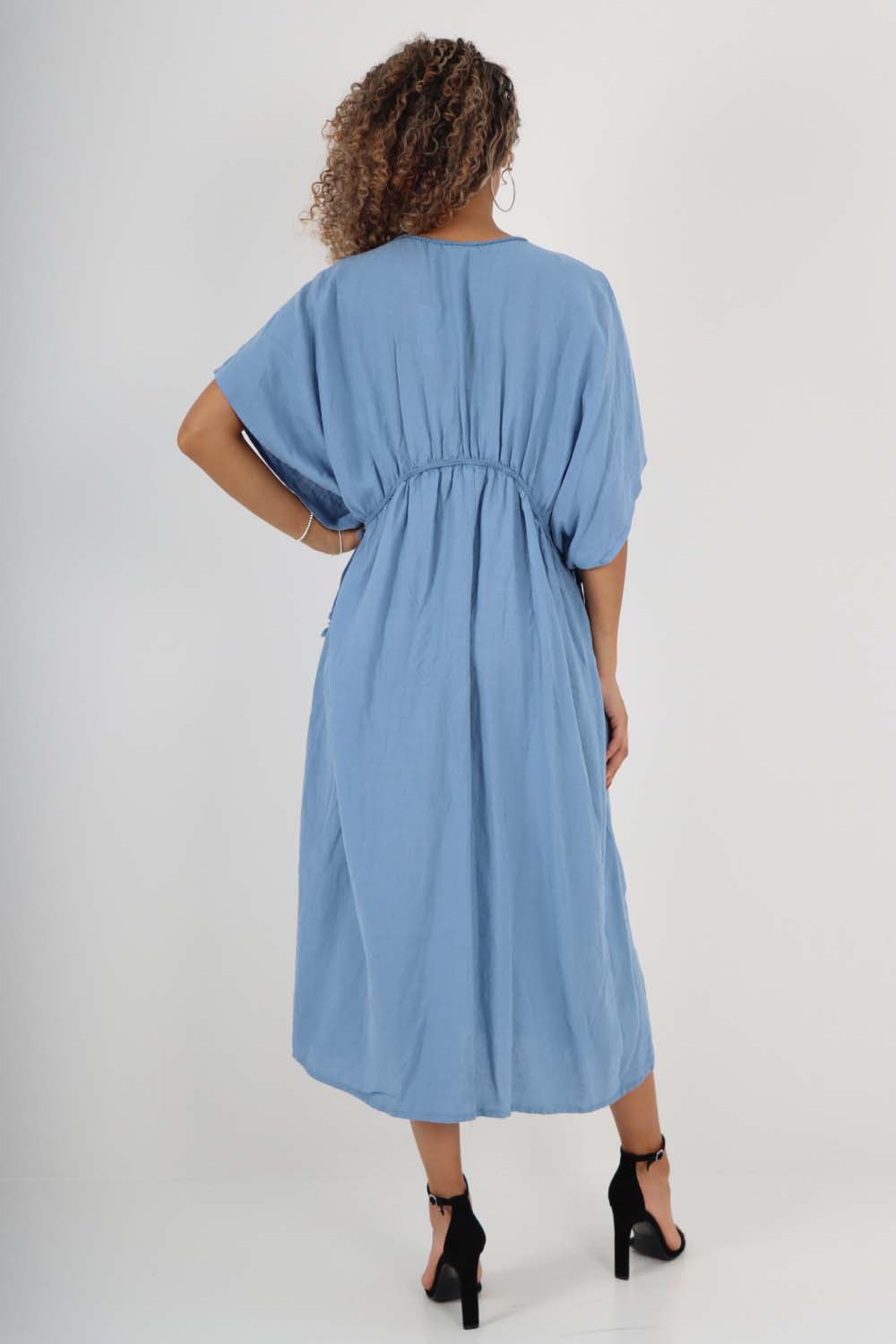 Italian Drawestring Front Flared Linen Dress Dress WearAll