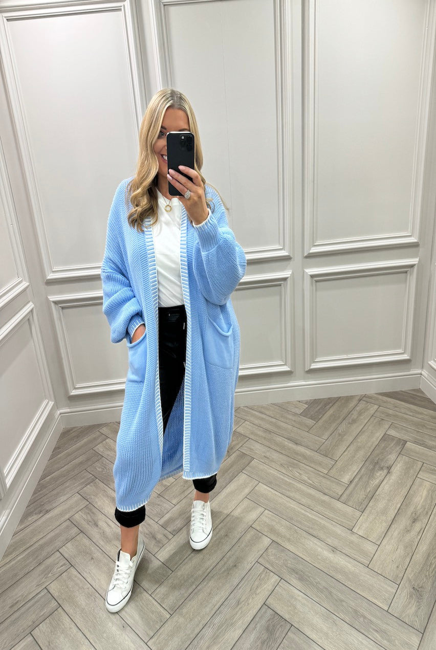 BLANKET STITCH HEM LONGLINE CARDIGAN One Size (8-18) Knitted Cardigan WearAll